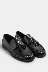 LTS Black Patent Tassel Flat Loafers | Long Tall Sally 1