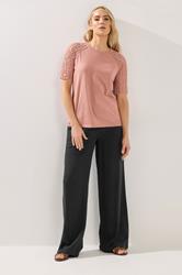 LTS Tall Women's Pink Crochet Raglan Cotton T-Shirt | Long Tall Sally 1