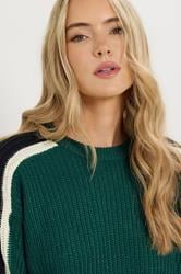 LTS Tall Green Sleeve Stripe Knitted Jumper | Long Tall Sally 4