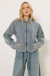 LTS Tall Women's Blue Washed Denim Bomber Jacket | Long Tall Sally 2