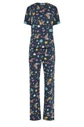 LTS Tall Navy Blue Celestial Tiger Cotton Wide Leg Pyjama Set