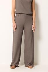 LTS Tall Women's Mocha Brown Textured Wide Leg Trousers | Long Tall Sally 1