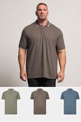 BadRhino Big & Tall 3 PACK Blue/Green/Brown Tipped Polo Shirt | BadRhino 1