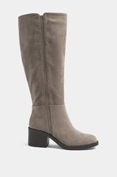 Taupe Brown Faux Suede Knee High Boots In Extra Wide EEE Fit | Yours Clothing 2
