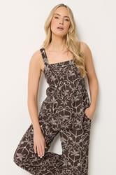 LTS Tall Women's Set Chocolate Brown Palm Linen Vest Top & Wide Leg Trousers | Long Tall Sally 1