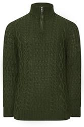 BadRhino Big & Tall Dark Green Cable Knit Quarter Zip Jumper | BadRhino 5