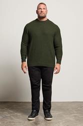 BadRhino Big & Tall Dark Green Textured Crew Neck Knitted Jumper | BadRhino 2