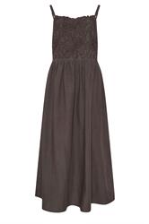 LTS Tall Women's Chocolate Brown Linen Embroidered Midi Dress | Long Tall Sally 2