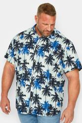 JACK & JONES Big & Tall Blue Palm Tree Print Short Sleeve Shirt | BadRhino 1