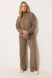 LTS Tall Women's Mocha Brown Embroidered Half Zip Sweatshirt | Long Tall Sally 1