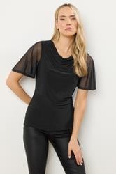 LTS Tall Black Mesh Angel Sleeve Top | Long Tall Sally 1