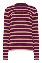 LTS Tall Burgundy Red Striped Ribbed Jumper | Long Tall Sally 1