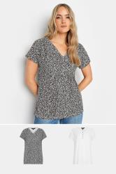LTS 2 PACK Tall Women's Black & White Cotton Henley T-Shirts | Long Tall Sally 1