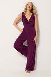 LTS Tall Women's Plum Purple Cowl Neck Wide Leg Jumpsuit | Long Tall Sally 1