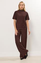 LTS Tall Chocolate Brown Textured Funnel Neck Top | Long Tall Sally 2