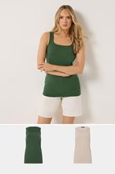LTS Tall 2 PACK Women's Forest Green & Natural Brown Vest Tops | Long Tall Sally 3