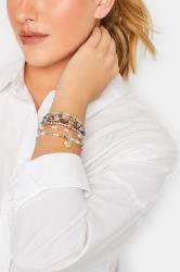Gold Tone 7 PACK Diamante Bead Bracelet Set | Yours Clothing 1