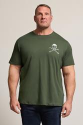  BadRhino Big & Tall Khaki Green Skull & Crossbones Graphic T-Shirt | BadRhino 1