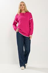 LTS Tall Hot Pink Piped Crew Neck Jumper | Long Tall Sally 2