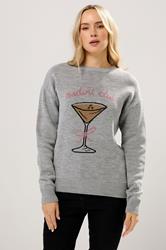 LTS Tall Grey 'Martini Club' Knitted Slogan Jumper | Long Tall Sally 1