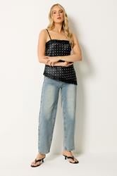 LTS Tall Women's Black Polka Dot Asymmetric Lace Cami Top | Long Tall Sally 2