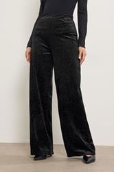 LTS Tall Black Velvet Glitter Wide Leg Trousers | Long Tall Sally 2