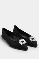 Black Faux Suede Diamante Pointed Ballet Pumps In Extra Wide EEE Fit | Yours Clothing 2