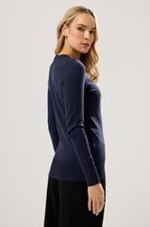 LTS Tall Navy Blue Crew Neck Button Cardigan | Long Tall Sally 3