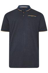 KAM Indigo Blue Geometric Print Short Sleeve Polo Shirt | BadRhino 1