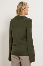 LTS Tall Khaki Green Knitted Collared Jumper | Long Tall Sally 3