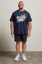 JACK & JONES Big & Tall Navy Blue Contrast Logo Print T-Shirt | BadRhino 2