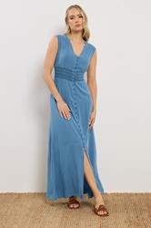 LTS Tall Women's Mid Blue Shirred Waist Maxi Dress | Long Tall Sally 4