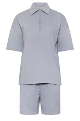 LTS Tall Women's Set Blue Quarter Zip Short Sleeve Cotton Sweatshirt & Shorts | Long Tall Sally 6