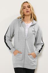 LTS Tall Women's Grey Marl 'Sports Club' Slogan Longline Hoodie | Long Tall Sally 1