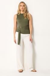 LTS Tall Women's Khaki Green Belted Buckle Top | Long Tall Sally 2