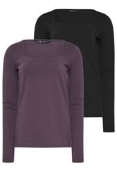 LTS Tall 2 PACK Purple & Black Square Neck Tops | Long Tall Sally 7