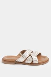 Gold Woven Cross Strap Footbed Sandals In Wide E Fit | Yours Clothing 2