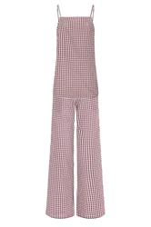 LTS Tall  Set Burgundy Red Gingham Cotton Vest Top & Trousers