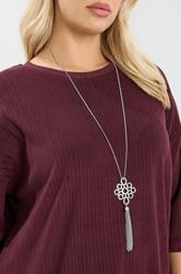 Silver Tone Long Pendant Tassel Necklace | Yours Clothing 1