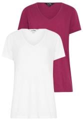 LTS Tall Womens 2 PACK White & Berry Red V-Neck T-Shirts | Long Tall Sally 7