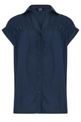 LTS Tall Women's Navy Blue Shirred Detail Linen Blouse | Long Tall Sally 5