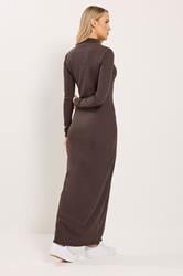 LTS Tall Women's Brown Ribbed Shoulder Button Maxi Dress | Long Tall Sally 3
