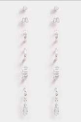 6 PACK Silver Tone Mixed Stud & Hoop Diamante Earrings | Yours Clothing 2