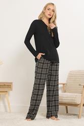 LTS Tall Black Cotton Check Pyjama Bottoms | Long Tall Sally 1