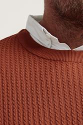 BadRhino Big & Tall Burnt Red Cable Knit Mock Shirt Jumper 4