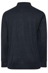 D555 Big & Tall Navy Blue Marl Zip Through Cable Knit Jumper | BadRhino 2