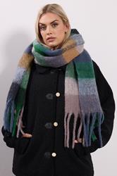 Teal Green Checked Soft Touch Scarf | Yours Clothing 1