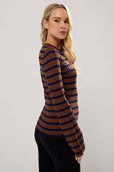 LTS Tall Chocolate Brown Striped Ribbed Jumper | Long Tall Sally 3