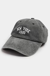 Grey Acid Wash 'New York' Slogan Baseball Cap | Yours Clothing 1