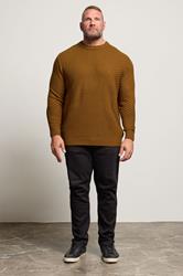 BadRhino Big & Tall Brown Textured Crew Neck Knitted Jumper | BadRhino 2